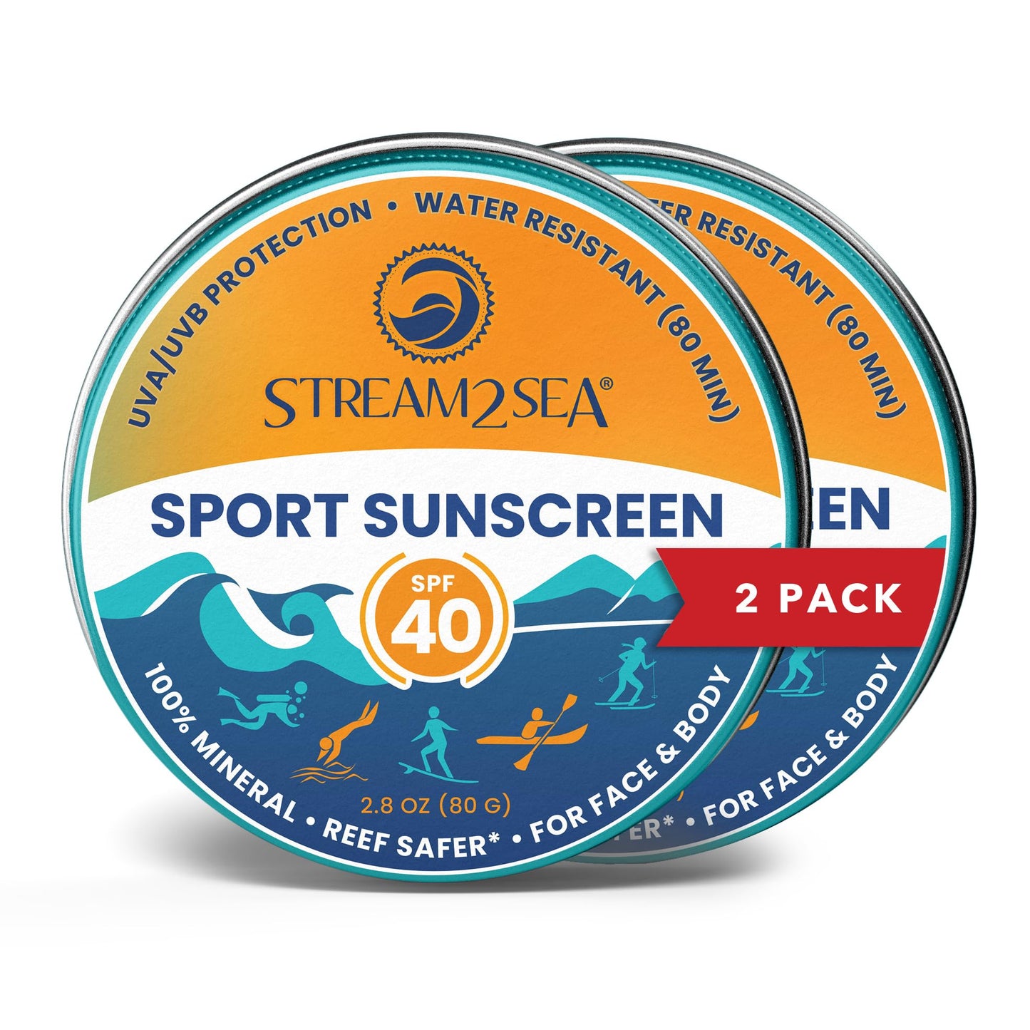 STREAM2SEA Sonnencreme-Balsam in Dose SPF40 Riff-sichere Mineral-Sonnencreme für Gesicht & Körper Biologisch abbaubare Sonnencreme Natürliche organische unparfümierte Reisegröße Riff-sichere Sonnencreme mit Zinkoxid - Packung mit 2